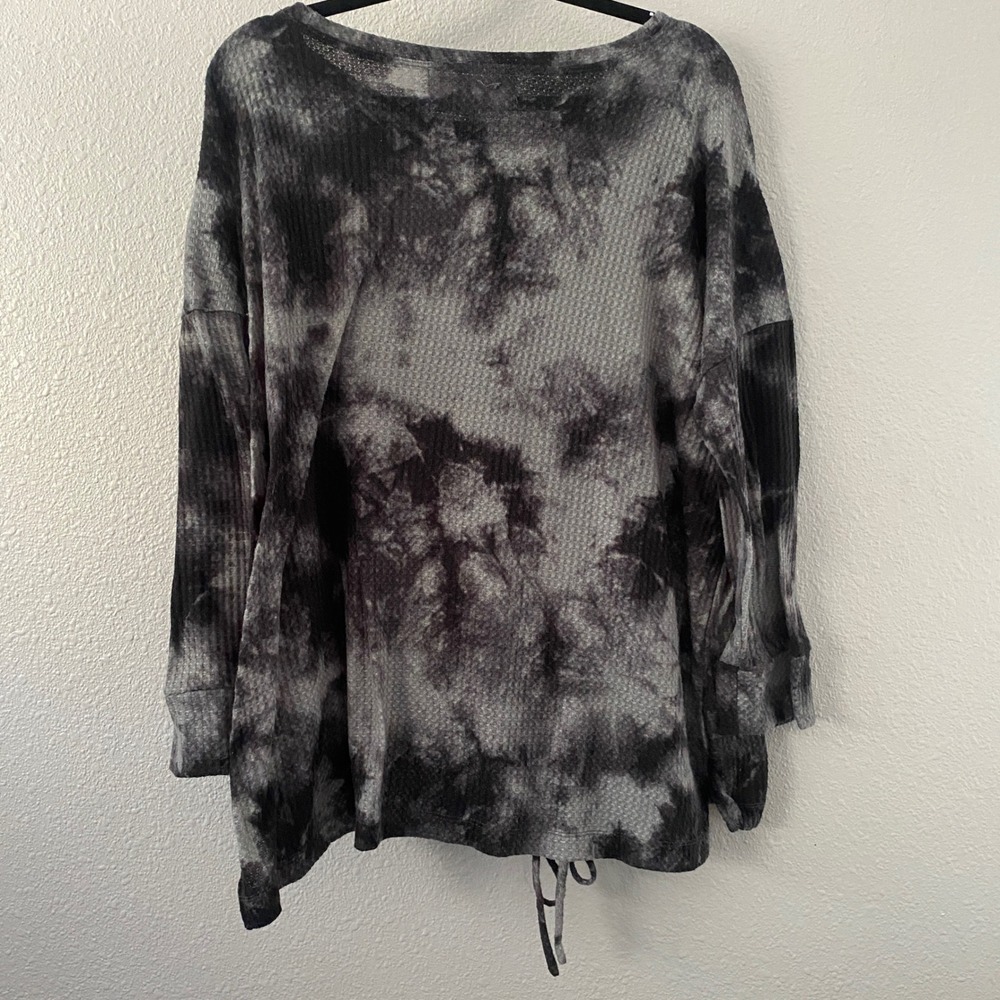 French Laundry Tie Dye Waffle Knit Top 1X Grunge Slouchy Autmn Fall Casual - Picture 2 of 8